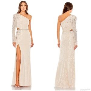 Mac Duggal Embellished One Shoulder Cut Out Gown